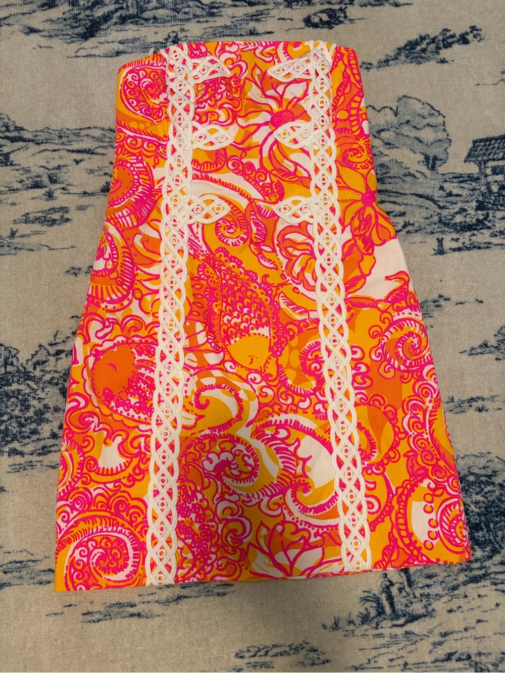 Lilly Pulitzer Pink & Orange Paisley Lace-Trim Mini Dress Size 6 fits like a 4